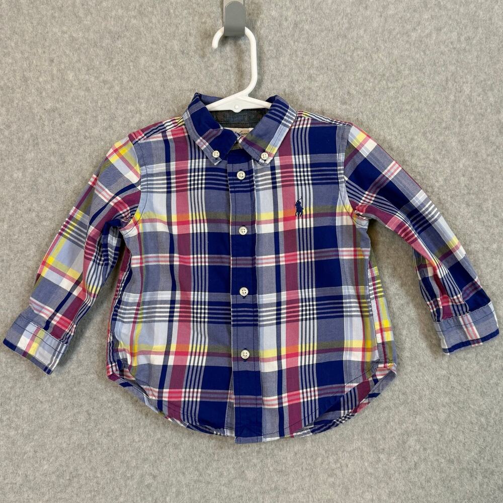 Ralph Lauren Boys Plaid Button-Up Long Sleeve Shirt Size 18 mos Preppy